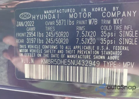 2022 Hyundai Palisade Limited из США, поврежденный, VIN KM8R5DHE5NU432949